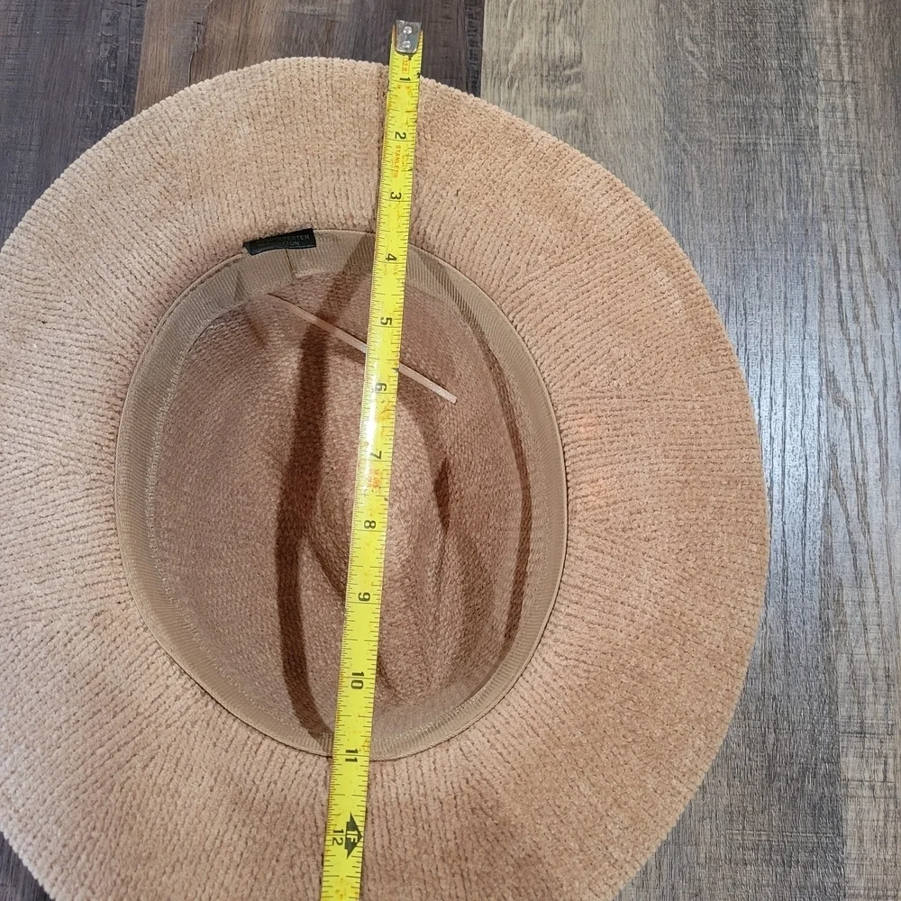 Brown Corduroy Women's Hat with Gold Leaf Accent